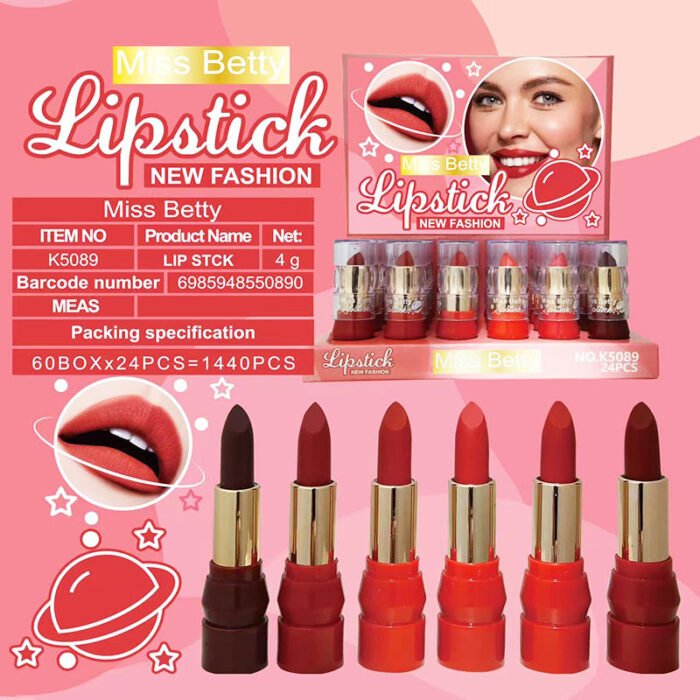 Miss Betty waterproof non-fading 6-color lipstick electroplating transparent cover matte lipstick manufacturer wholesale