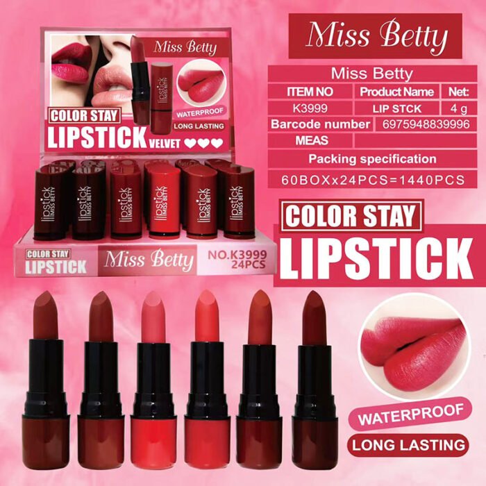 Miss Betty waterproof non-fading 6-color lipstick electroplating transparent cover matte lipstick manufacturer wholesale
