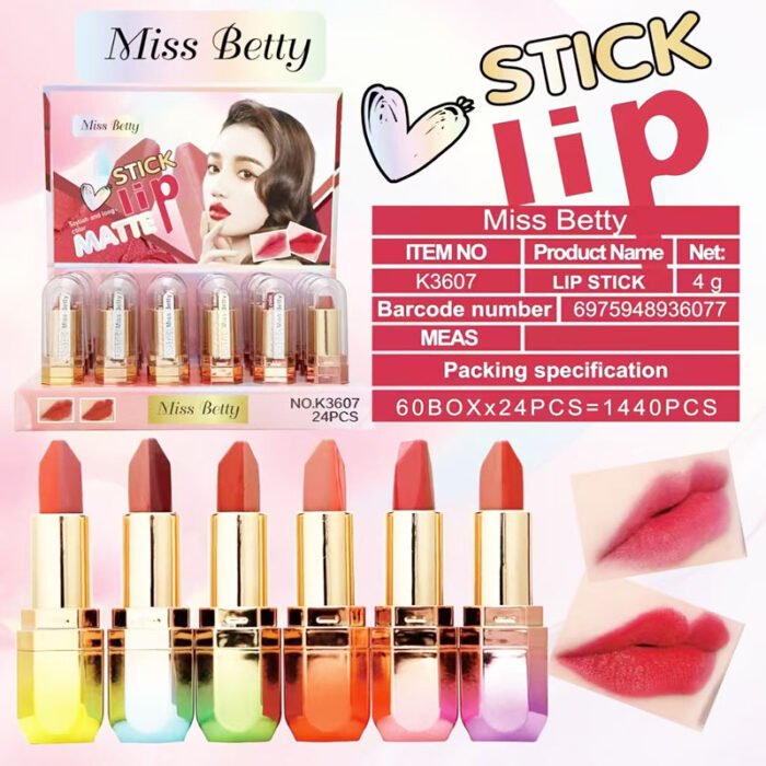 Miss Betty waterproof non-fading 6-color lipstick electroplating transparent cover matte lipstick manufacturer wholesale