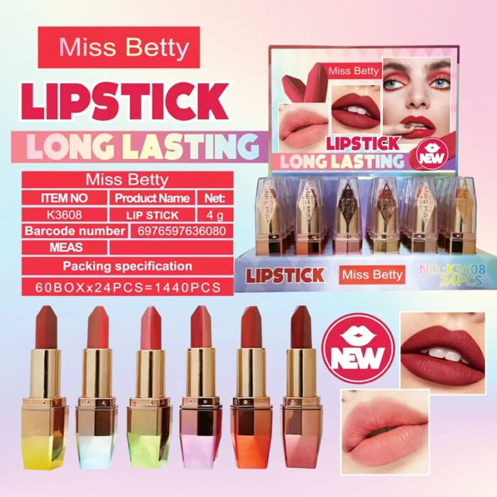 Miss Betty waterproof non-fading 6-color lipstick electroplating transparent cover matte lipstick manufacturer wholesale - Image 6