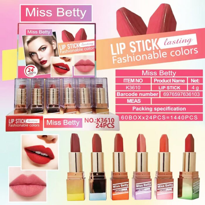 Miss Betty waterproof non-fading 6-color lipstick electroplating transparent cover matte lipstick manufacturer wholesale - Image 7